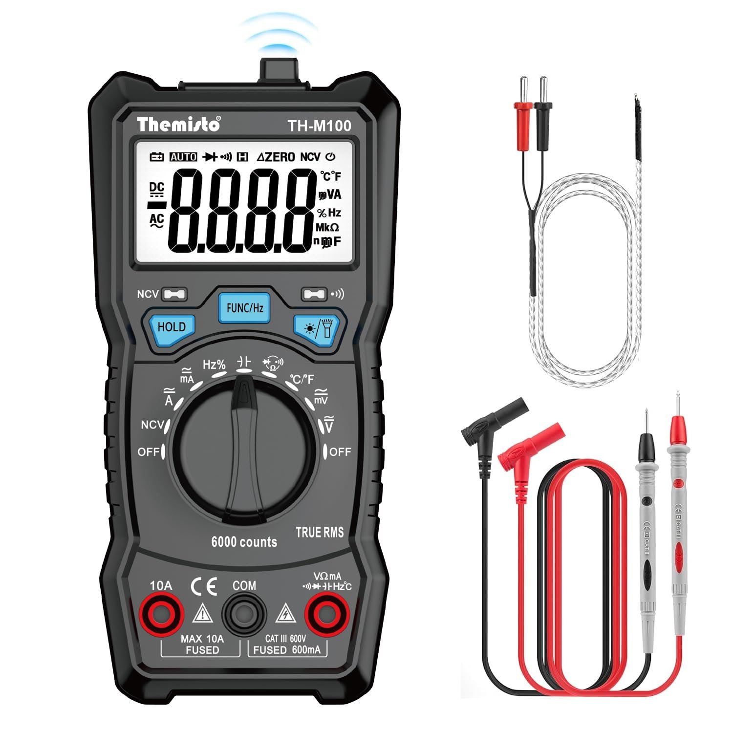 Themisto TH-M100 AC/DC Current, True RMS Digital Multimeter | 6000 Counts | Auto Range |10A | Black