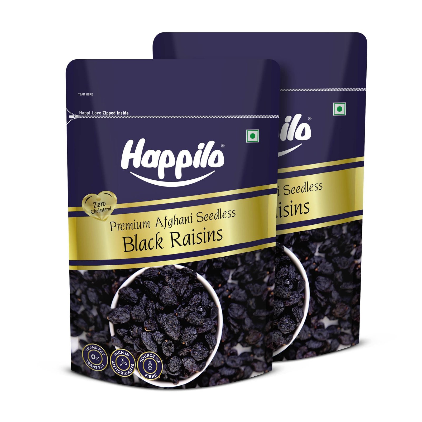 Happilo Premium Afghani Seedless Black Raisins 250g (Pack of 2) | Kali Kishmish/Kismis | Dry Fruits, Healthy Snacks | High in Antioxidants, Fiber & Potassium | Naturally Sweet & Tasty