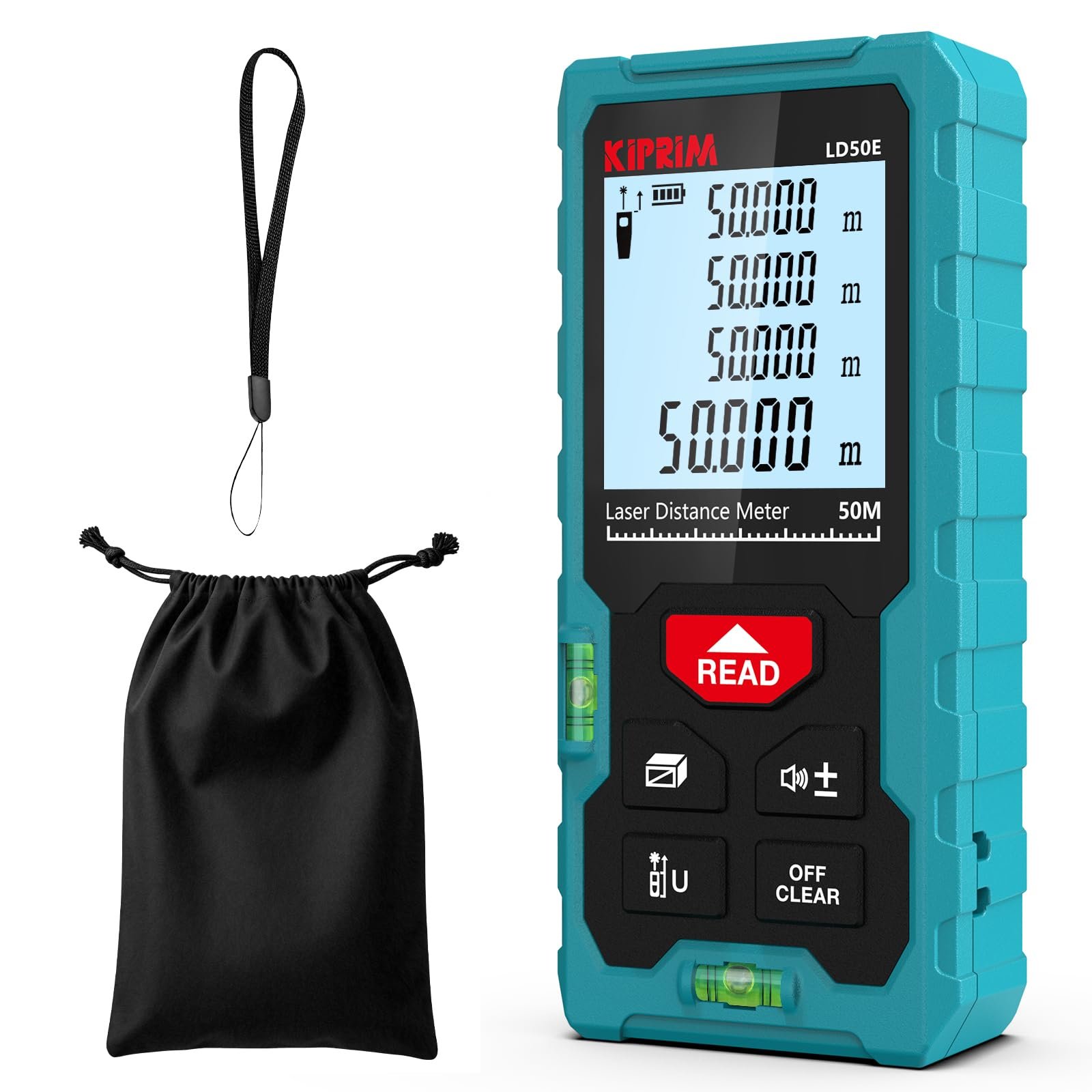 Kiprim Laser Distance Measure High Accuracy 165ft Kiprim LD50E Laser Tape Measure 50M Compact Laser Measurement Tool with Larger Backlit LCD Display,ft/m/in Switching,Bubble Level (No Batteries)