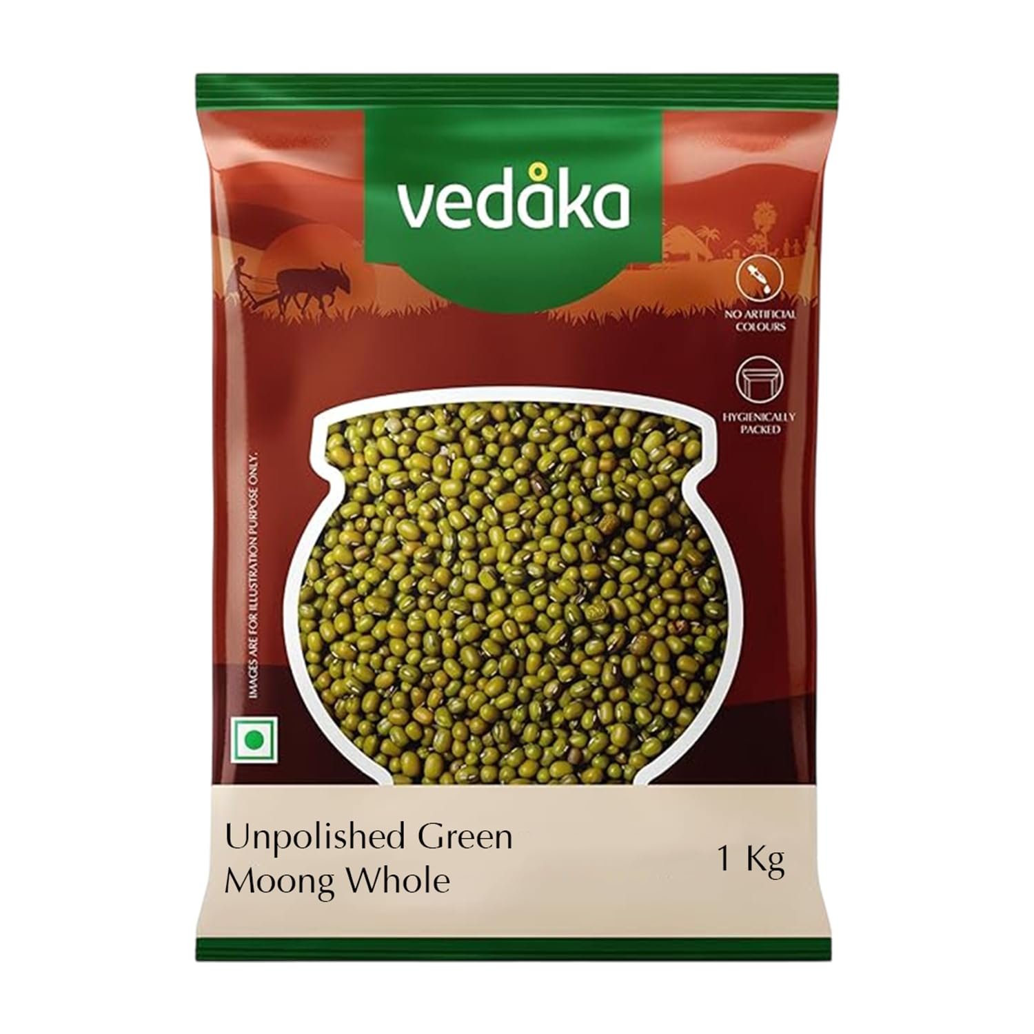 Amazon Brand – Vedaka Unpolished Green Moong Whole (Sabut) | 1 Kg | Naturally Packed with Protein and Fiber | Naturally Cholesterol free & No Added Additives