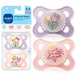 MAM Night Orthodontic Pacifier, Girl, 0-6 Plus Months, 2-Count