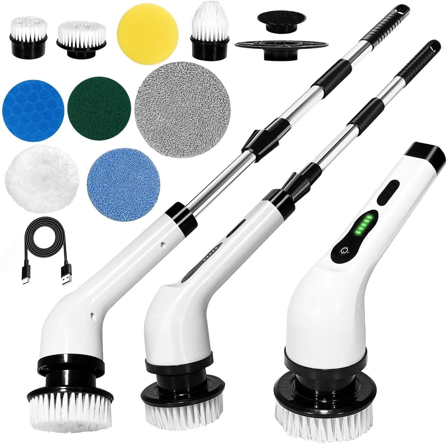JOYMOOP 9 in 1 Electric Spin Scrubber,Cleaning Brush Scrubber for Home, 400RPM/Mins-9 Replaceable Brush Heads-90Mins Work Time,Adjustable Size,2 Adjustable Speeds for Bathroom Shower