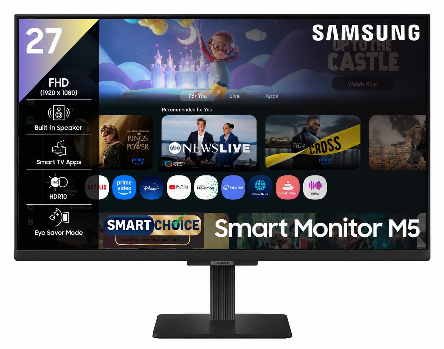 Samsung 27″ M5 Smart Monitor with Smart TV Experience (Smartchoice) |FHD 1920 x 1080| Screen Mirroring | IPS Pane l TV Plus| Speakers | Adaptive Sound | Wi-Fi | HDMI |Bluetooth| LS27FM500EWXXL | Black