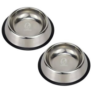Foodie Puppies Stainless Steel Dog Bowl – (450ml, Pack of 2) Pet Feeder Water Food Bowl Non-Slip Puppy Dishes for Small Dogs, Cats, Kitten and Rabbit | Bowl with Anti-Skid Rubber Base