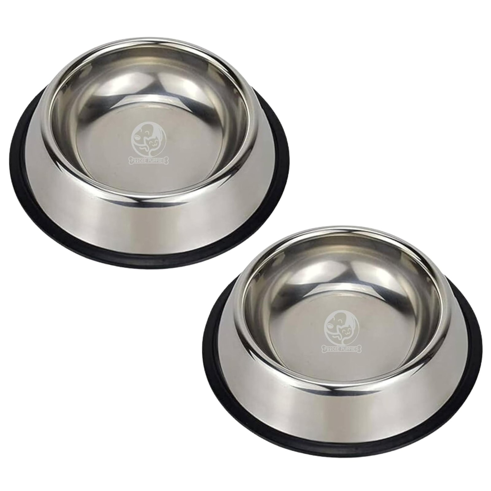 Foodie Puppies Stainless Steel Dog Bowl – (450ml, Pack of 2) Pet Feeder Water Food Bowl Non-Slip Puppy Dishes for Small Dogs, Cats, Kitten and Rabbit | Bowl with Anti-Skid Rubber Base