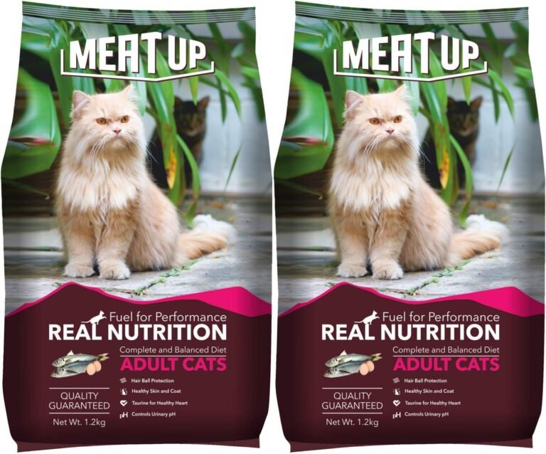 Meat Up Adult Dry Cat Food (2 x 1.2kg) Total 2.4Kg | Ocean Fish Flavour | Maintains Urinary pH | Hair Ball Protection | Healthy Skin & Coat | Taurine for Healthy Heart
