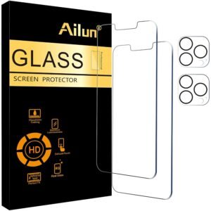 Ailun 2 Pack Screen Protector Compatible for iPhone 13 Pro Max [6.7 inch] Display 2021 with 2 Pack Tempered Glass Camera Lens Protector,[9H Hardness]-HD