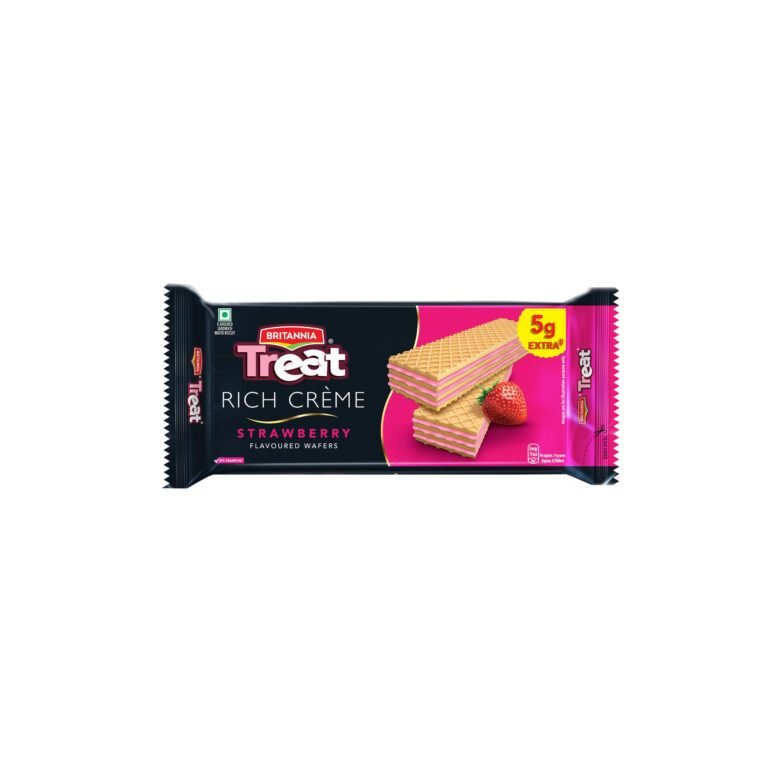 Britannia Treat Crème Wafers – Strawberry Flavoured Wafer Biscuit | 55 gm