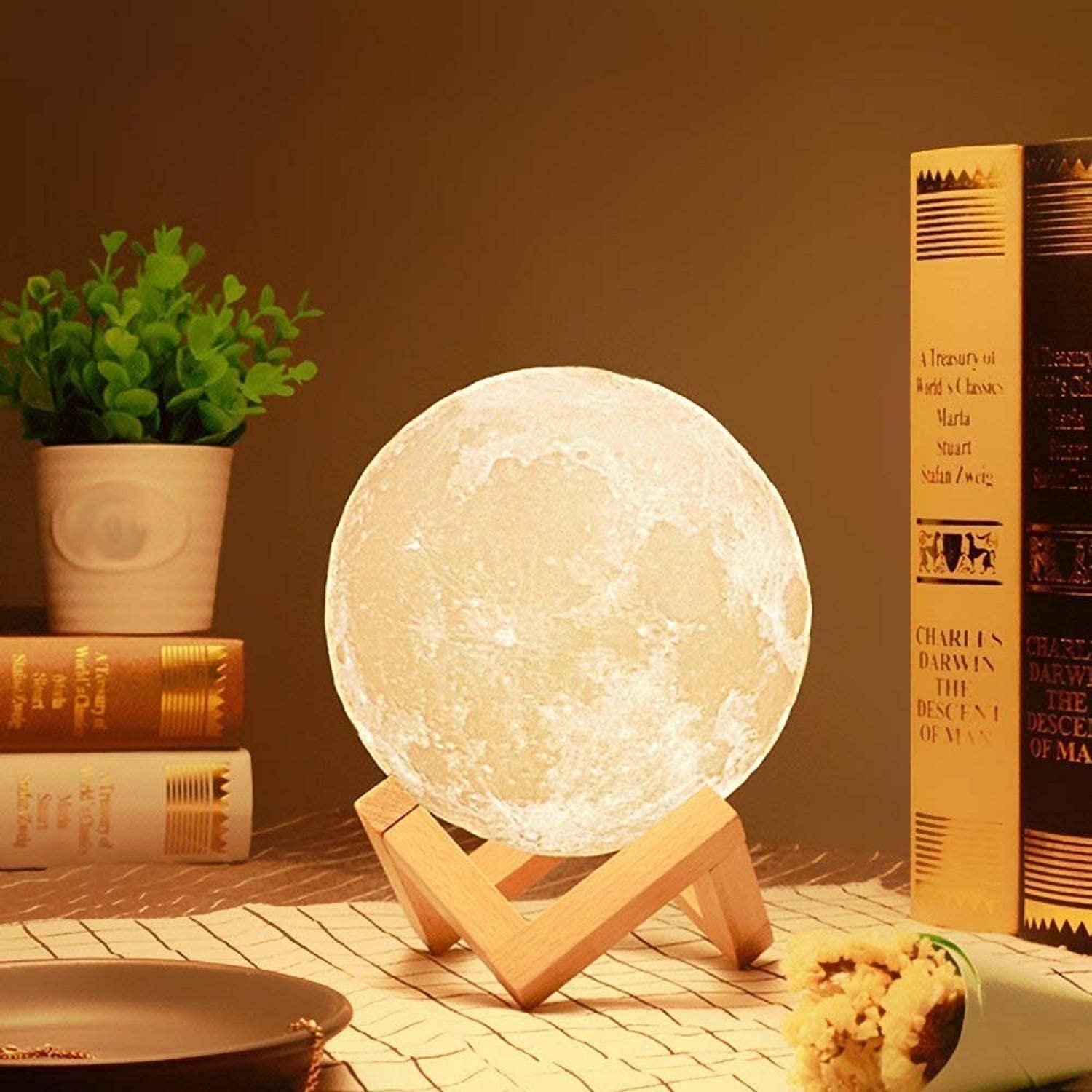 Desidiya 3D Moon Night Lamp – 10W Rechargeable with 7 Color Changing Features, 15CM – 10W Elegant Plastic Design for Beautiful Indoor Lighting in Bedrooms and Kids’ Rooms | Gifts for Woman | Valentine
