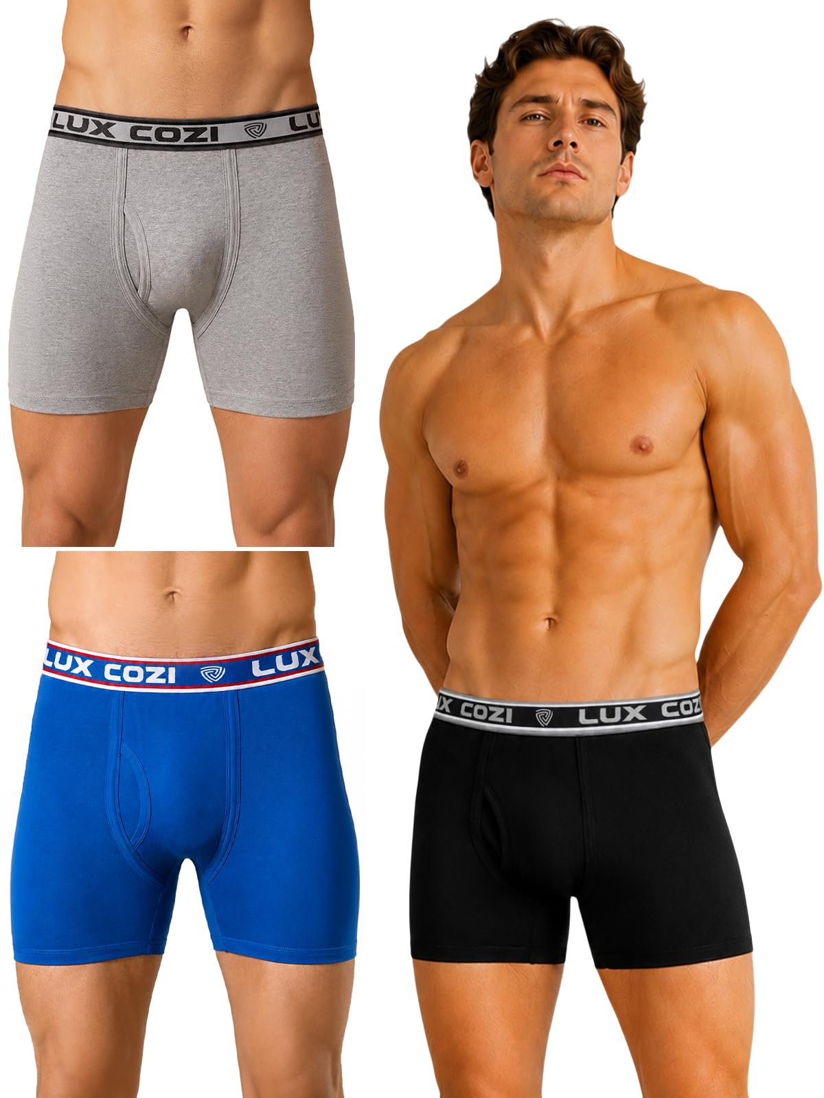 Lux Cozi Men’s Long Trunk Underwear Pack of 3 | Premium Super Combed Cotton Boxer Briefs for Men | Breathable,Moisture-Wicking | Soft Waistband | Comfortable Innerwear | Color May Vary