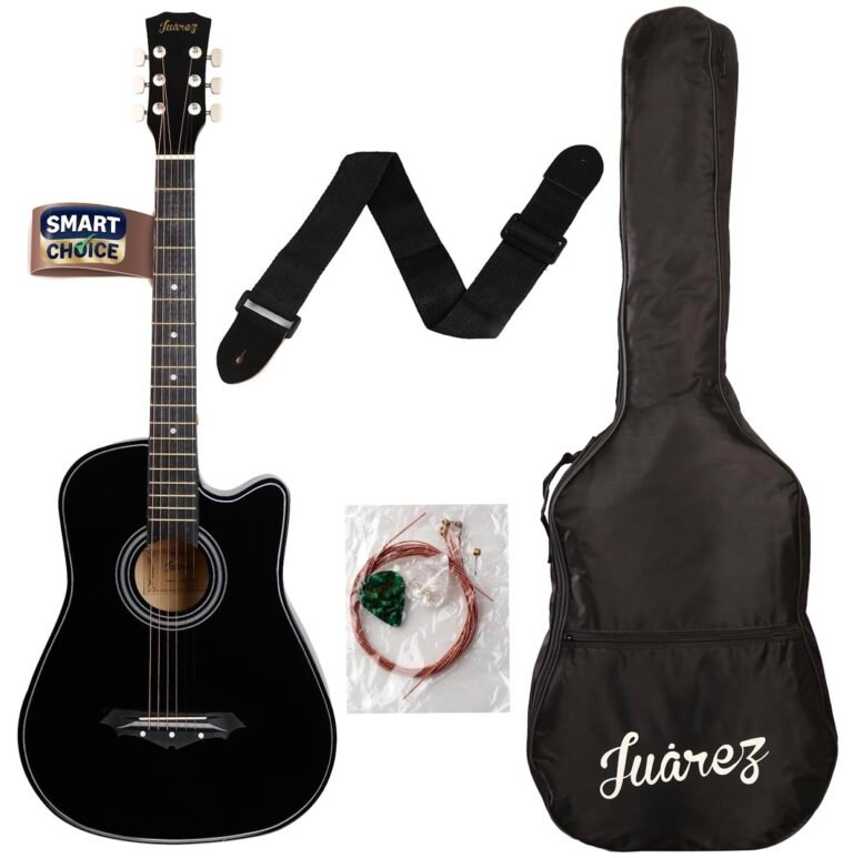 Juârez Smartchoice Acoustic Guitar Kit, JRZ38C/BK 38 Inch Cutaway, 038C with Bag, Strings, Pick and Strap, Black