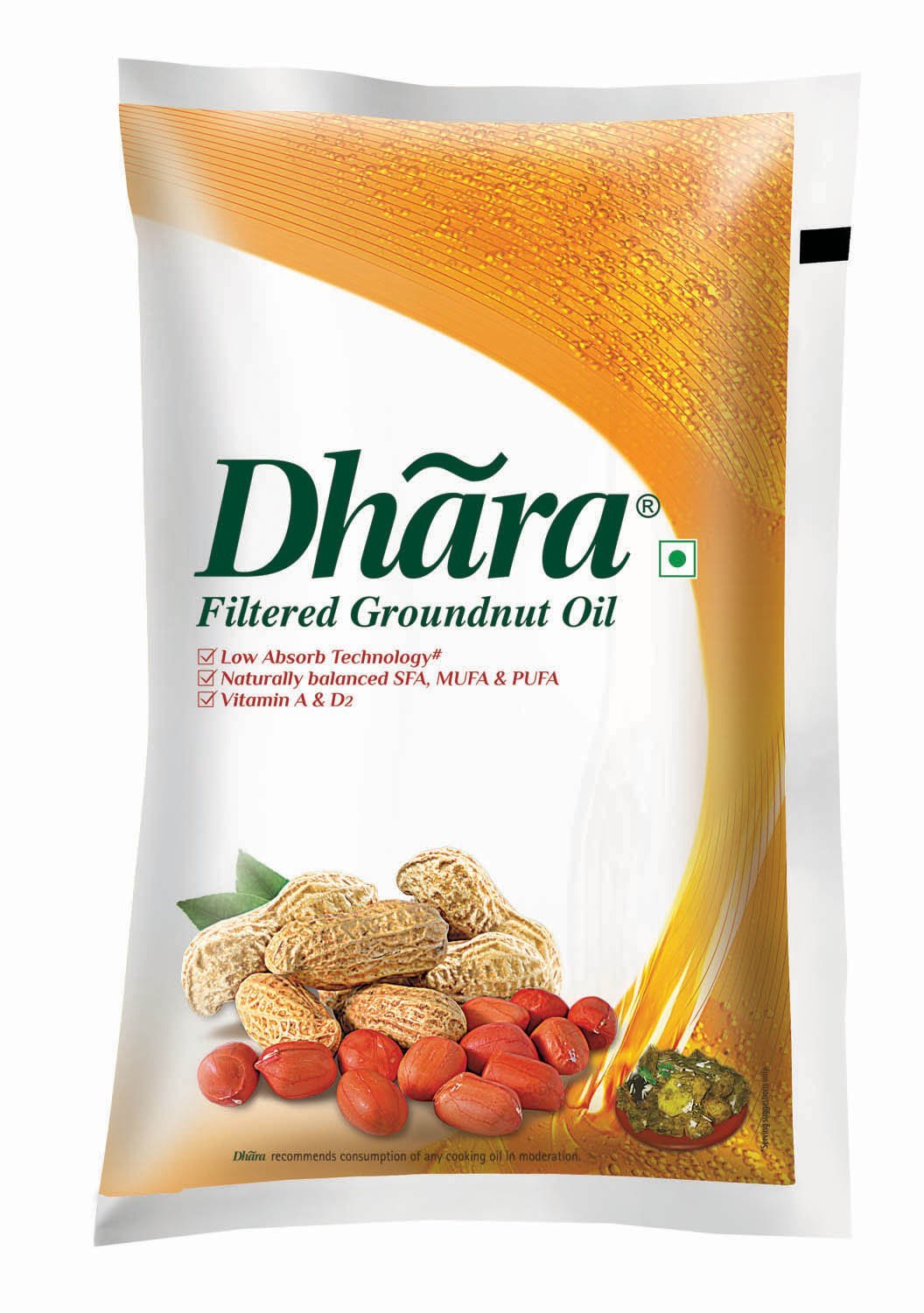 Dhara Filtered Groundnut Oil (0% Trans Fat), 1 L Pouch,910g