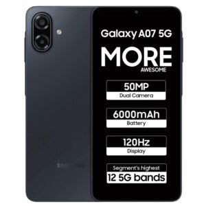 Samsung Galaxy A07 5G (Black, 6GB RAM, 128GB Storage) | 6.7 inch HD+ 120Hz Display | MediaTek Dimensity 6300 | 50MP + 2MP Rear Camera | 6000 mAh Battery