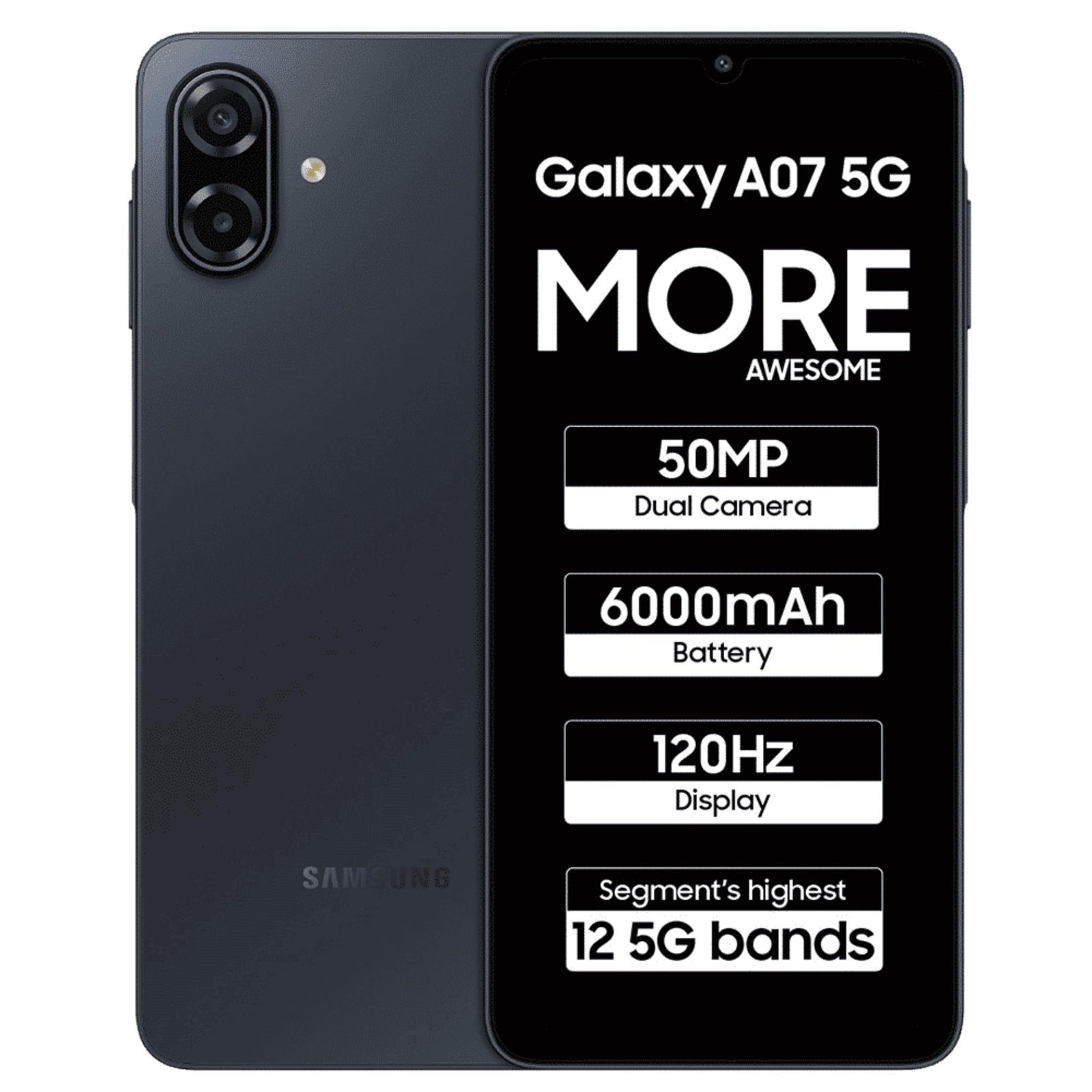 Samsung Galaxy A07 5G (Black, 6GB RAM, 128GB Storage) | 6.7 inch HD+ 120Hz Display | MediaTek Dimensity 6300 | 50MP + 2MP Rear Camera | 6000 mAh Battery