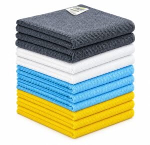 SOFTSPUN Microfiber Cleaning Cloths, 10pcs 40x40cms 220 GSM Multi-Colour! Highly Absorbent Lint and Streak Free Multi -Purpose Wash Cloth for Kitchen Window Stainless Steel Silverware.