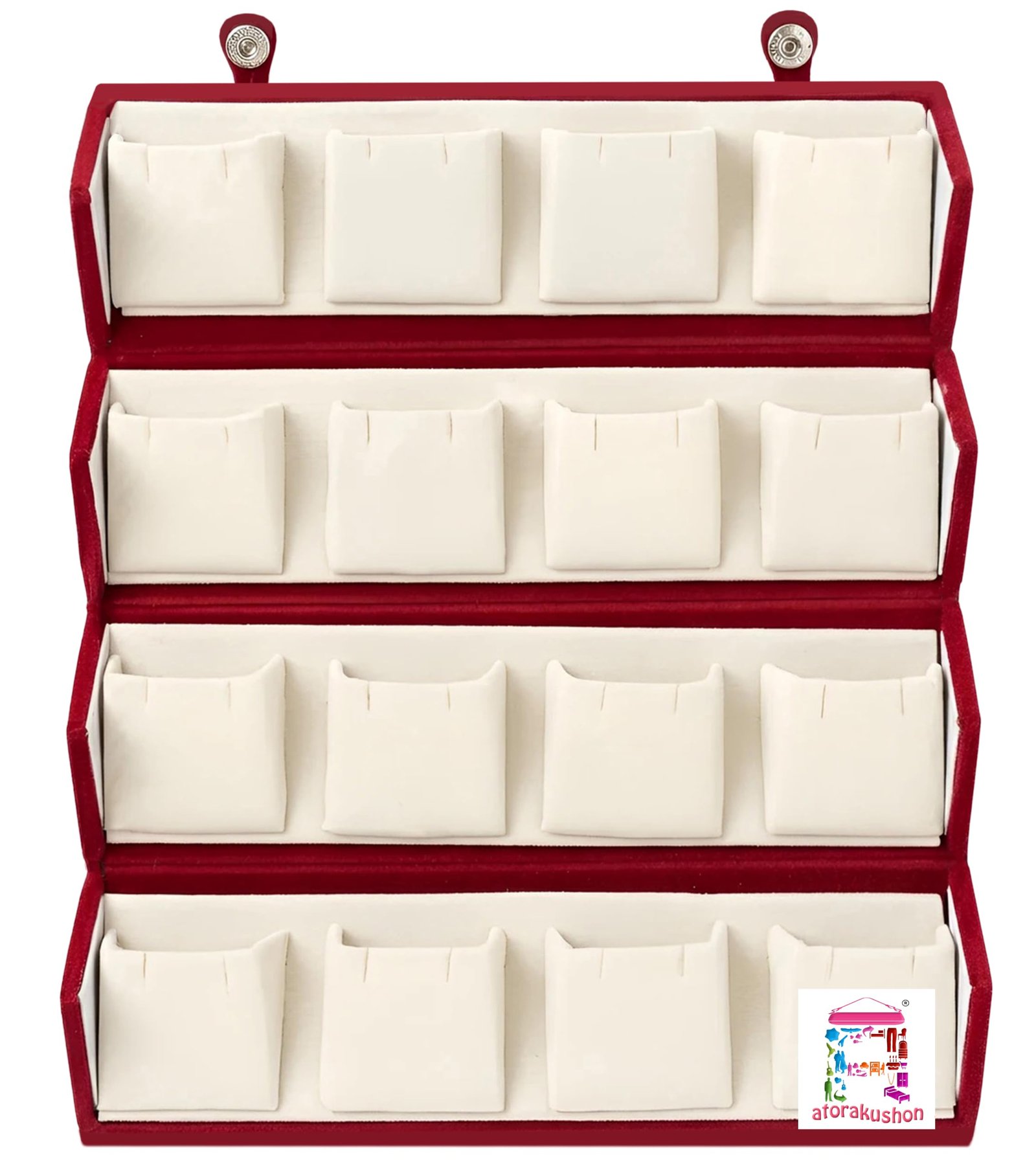 atorakushon Women’s Velvet 16 Pair Earrings Organizer Jewellery Box (Maroon)