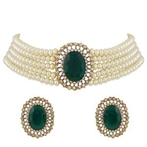 Shining Diva Fashion 18k Gold Plated Latest Stylish Fancy Choker Traditional Pearl Necklace Jewellery Set for Women