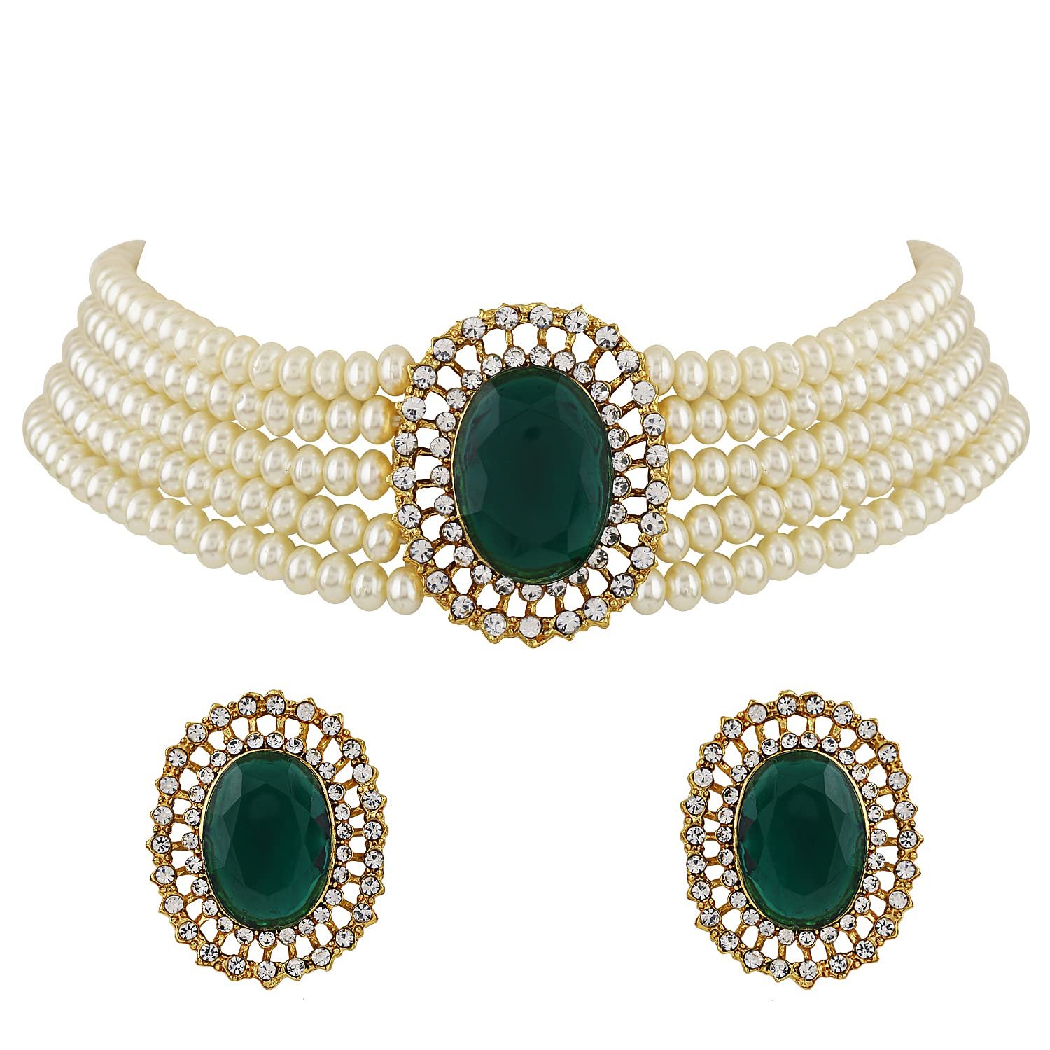 Shining Diva Fashion 18k Gold Plated Latest Stylish Fancy Choker Traditional Pearl Necklace Jewellery Set for Women