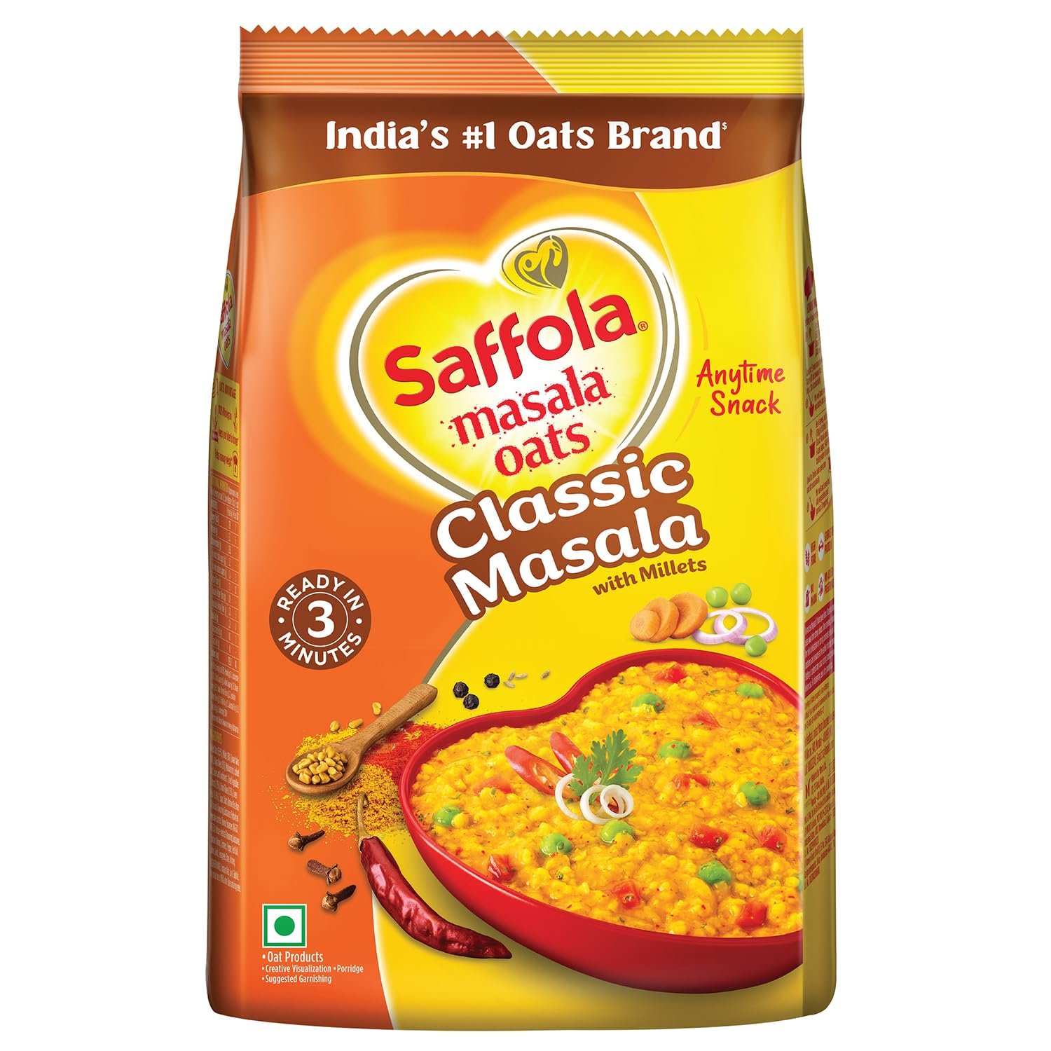 Saffola Masala Oats Classic Masala |1kg | Tasty, Anytime Snack | Ready in 3 mins | Millets Goodness- with Bajra & Jowar | No maida , No added preservatives | helps manage weight