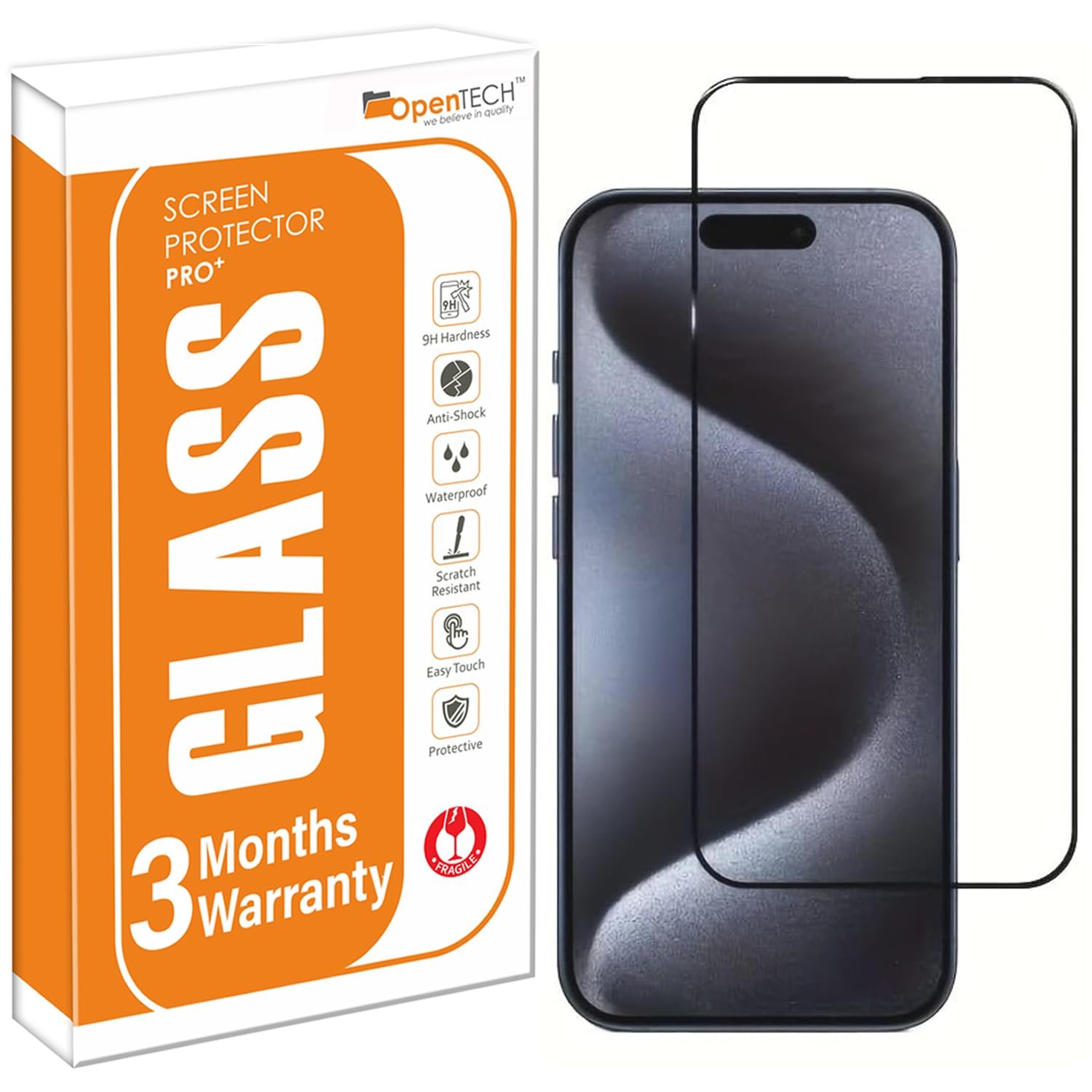 OpenTech Military-Grade Tempered Glass Screen Protector For iPhone 18 Pro Max / 17 Pro Max / 16 Pro Max With Edge To Edge Full Screen Coverage | Scratch Resistant | Case Friendly | Easy Installation Kit