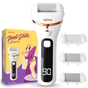 Lifelong Callus Remover for Feet Electronic with 3Heads|TypeC Rechargeable Foot Scrubber for Dead Skin Remover |3Hr Runtime Pedicure Tool Kit for Women|Waterproof 3-Speed Foot Cleaner|LED Focus Light