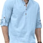 Zombom Men’s Solid Cotton Polyester Blend Straight Kurta Shirt, Regular Fit Full Sleeve Short Kurta Shirt