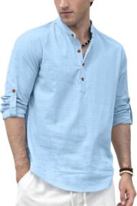 Zombom Men’s Solid Cotton Polyester Blend Straight Kurta Shirt, Regular Fit Full Sleeve Short Kurta Shirt