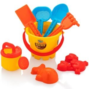 Storio Beach Sand Toys Castle Play Set with Fish, Crab Moulds for Kids & Toddlers, Useful for Gardening & Outdoor Tool Kit (JCB Construction Theme), Multicolor