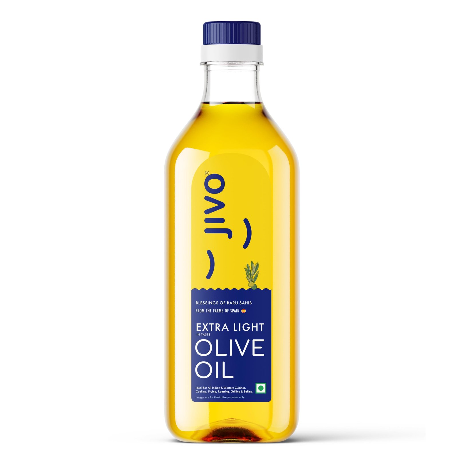 Jivo Extra Light Olive Oil 1 Litre | Imported from Spain | MUFA-Rich Cooking Oil | Cholesterol & Trans Fat Free | High Smoke Point | Ideal for Indian Cooking, Frying, Roasting, Grilling, & Baking
