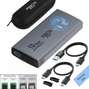 PiBOX India NVME M2 Enclosure Fan, SSD Enclosure – USB 3.2 10Gbps, Tool-Free M.2 NVMe Case, PCI-E NVMe Reader, USB-C, Supports M & B&M Keys, 2230/2242