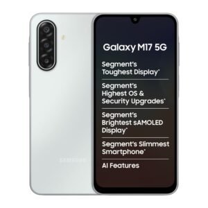 Samsung Galaxy M17 5G Mobile (Moonlight Silver, 4GB RAM, 128GB Storage) | 50MP OIS Triple Camera | Super AMOLED Display | Gorilla Glass Victus | 6 Gen OS Upgrades | Knox Security | AI