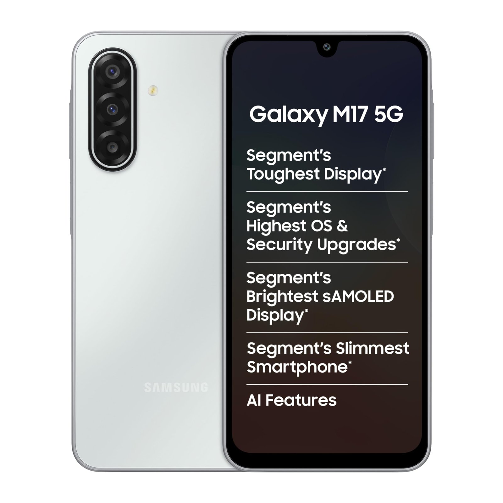 Samsung Galaxy M17 5G Mobile (Moonlight Silver, 4GB RAM, 128GB Storage) | 50MP OIS Triple Camera | Super AMOLED Display | Gorilla Glass Victus | 6 Gen OS Upgrades | Knox Security | AI