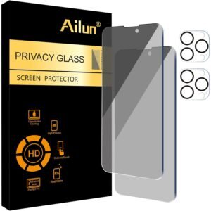 Ailun 2 Pack Privacy Screen Protector for iPhone 14 Pro[6.1 inch Display] + 2 Pack Camera Lens Protector, Sensor Protection, Dynamic Island Compatible, Anti Spy Private Tempered Glass Film, Case Friendly, [9H Hardness] – HD [Black]