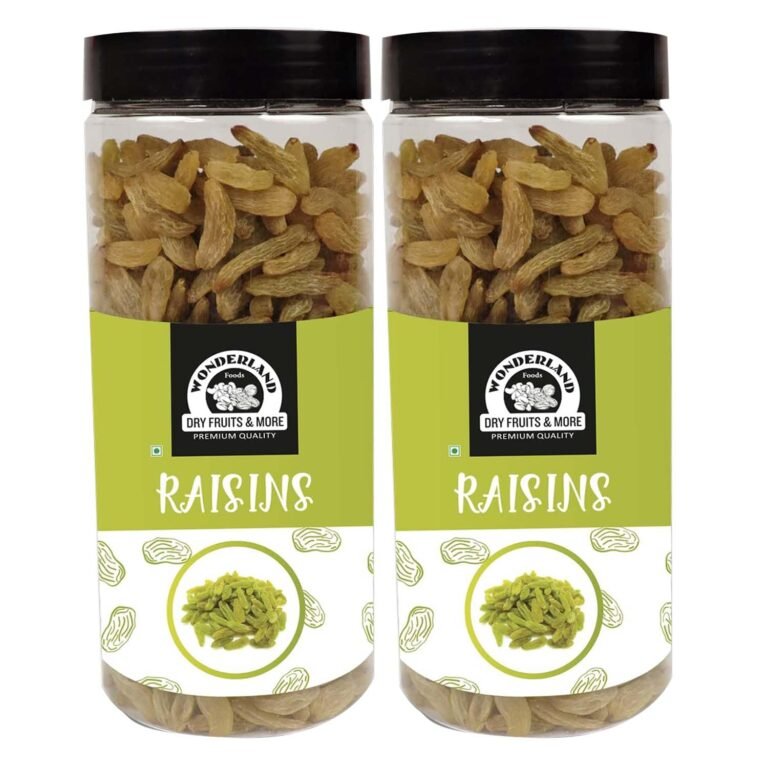 Wonderland Foods 1Kg (500g x 2) Green Raisins (Kishmish)|Premium Seedless Green Raisin Dried Grapes|Naturally Sweet & Fresh Dry Fruits|Rich in Iron Fiber & Antioxidants| Healthy Snack