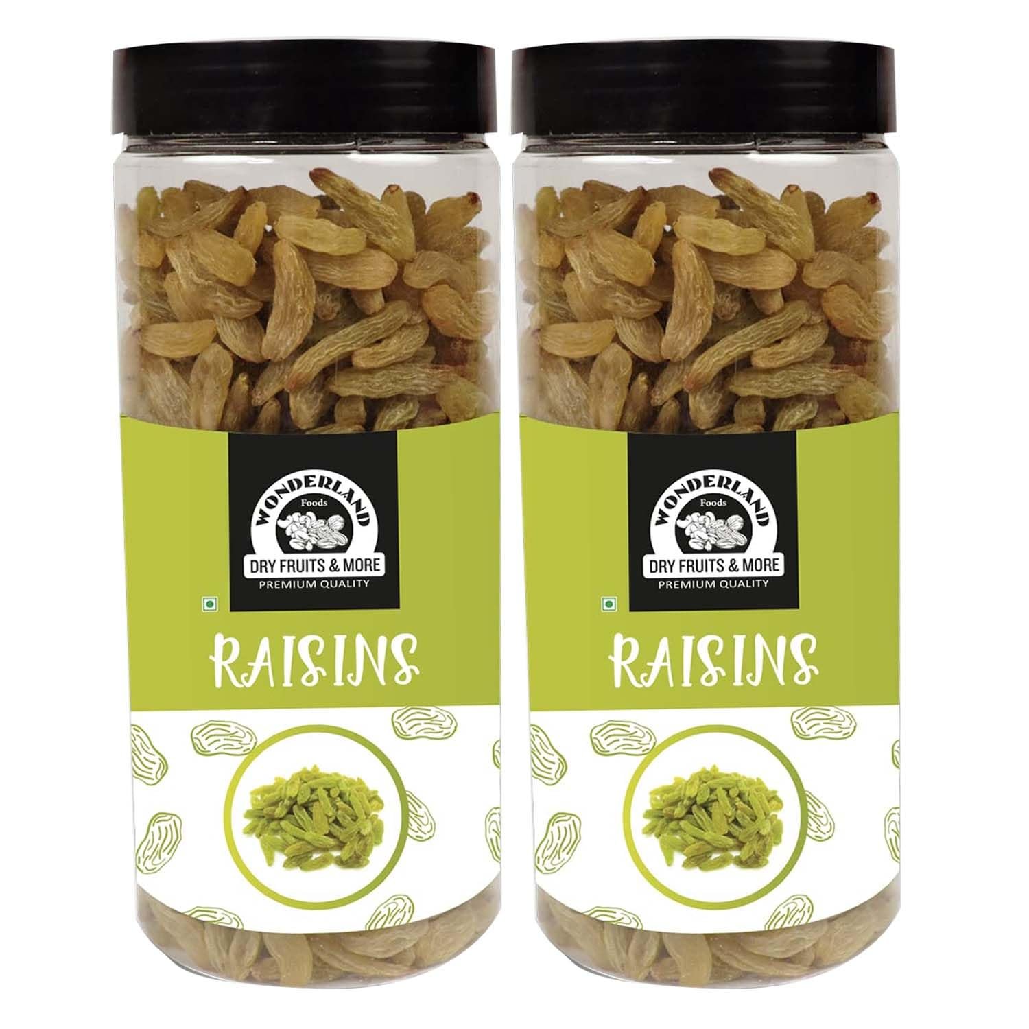 Wonderland Foods 1Kg (500g x 2) Green Raisins (Kishmish)|Premium Seedless Green Raisin Dried Grapes|Naturally Sweet & Fresh Dry Fruits|Rich in Iron Fiber & Antioxidants| Healthy Snack