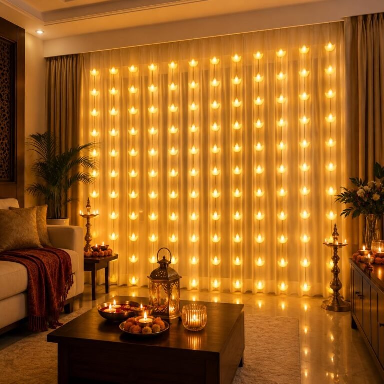 Desidiya 80 LED Diya Curtain Lights 10×3 Ft, Warm White Fairy String Lights