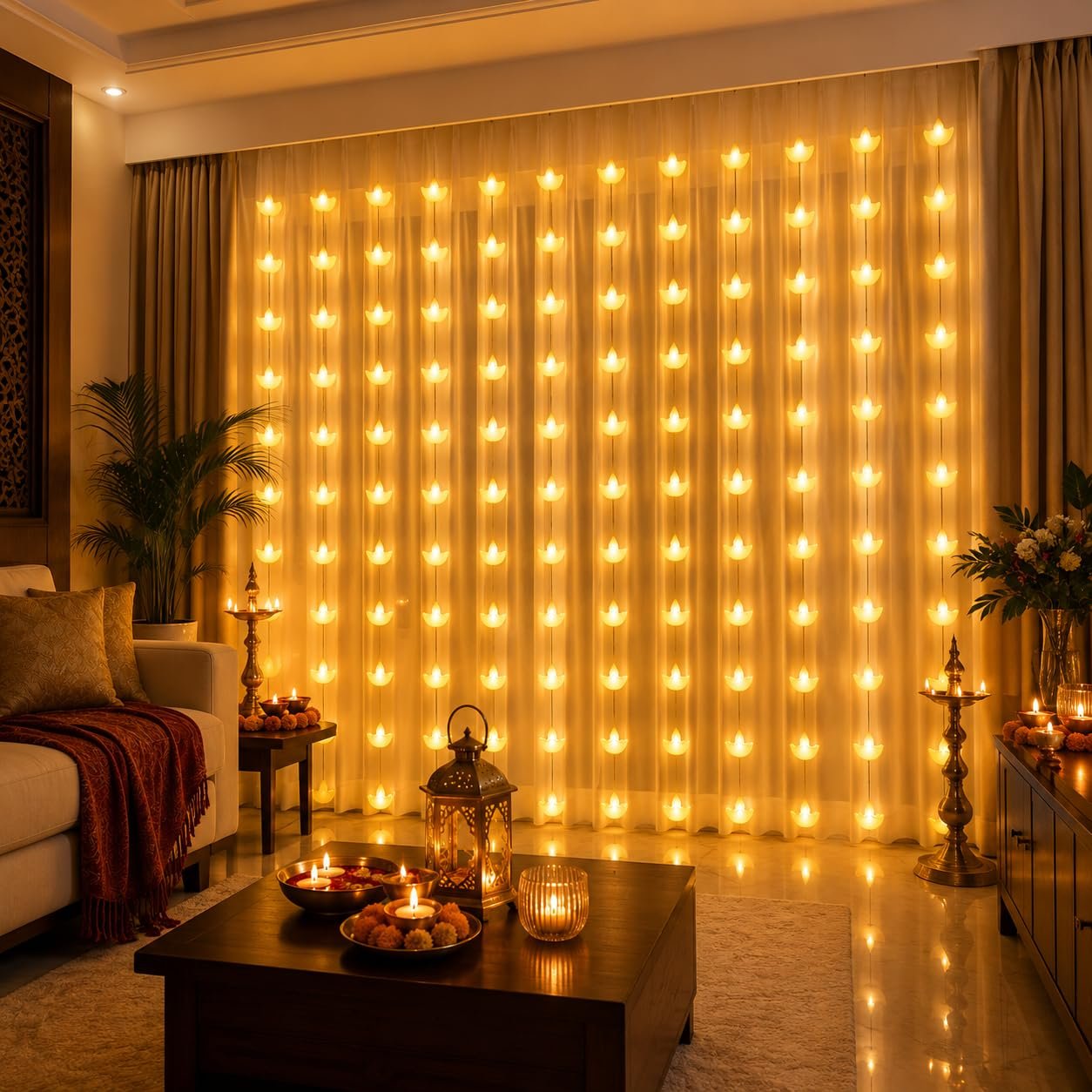 Desidiya 80 LED Diya Curtain Lights 10×3 Ft, Warm White Fairy String Lights