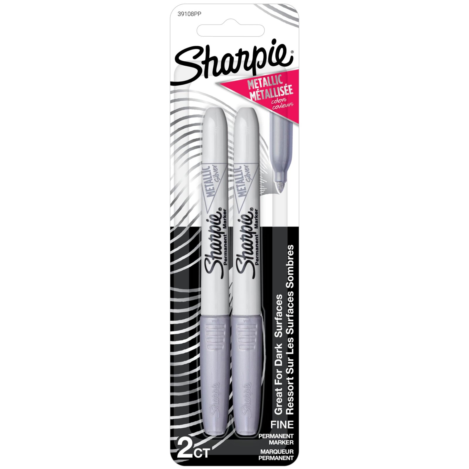 Sharpie Metallic Fine Point Permanent Markers, 2 Silver Markers (39108PP)