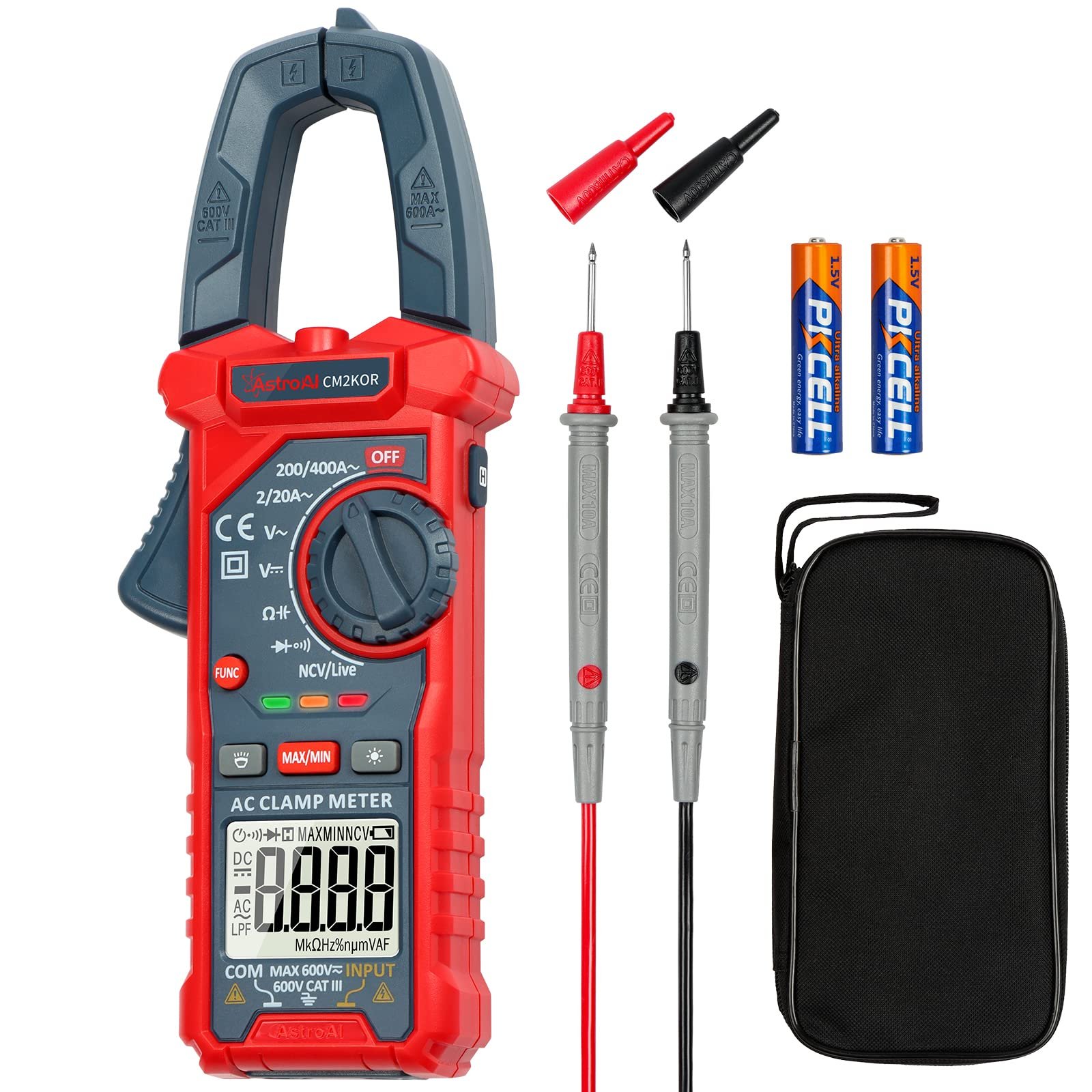 AstroAI Digital Clamp Meter Multimeter 2000 Counts Amp Voltage Tester Auto-ranging with AC/DC Voltage, AC Current, Resistance, Capacitance, Continuity, Live Wire Test, Non-contact Voltage Detection