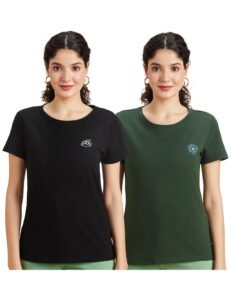 Amazon Brand – Symbol Women Cotton Stretch Regular Fit Round Neck Half Sleeve T-Shirt (Available in Plus Sizes)