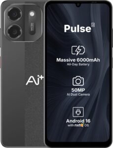 AI+ Pulse 2, 6.745 inch HD+ Display, 4GB RAM, 64GB Storage, 50MP Rear Camera, 6000mAh Battery, Android 16, Black