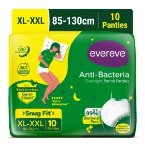 Evereve Anti Bacteria Period Panty for Girls & Women, (XL-XXL), 10 Pcs, 360 Degree Overnight Coverage, 99.9% Bacteria Free, High Absorbency for Heavy Flow, Maternity Postpartum Disposable Panty