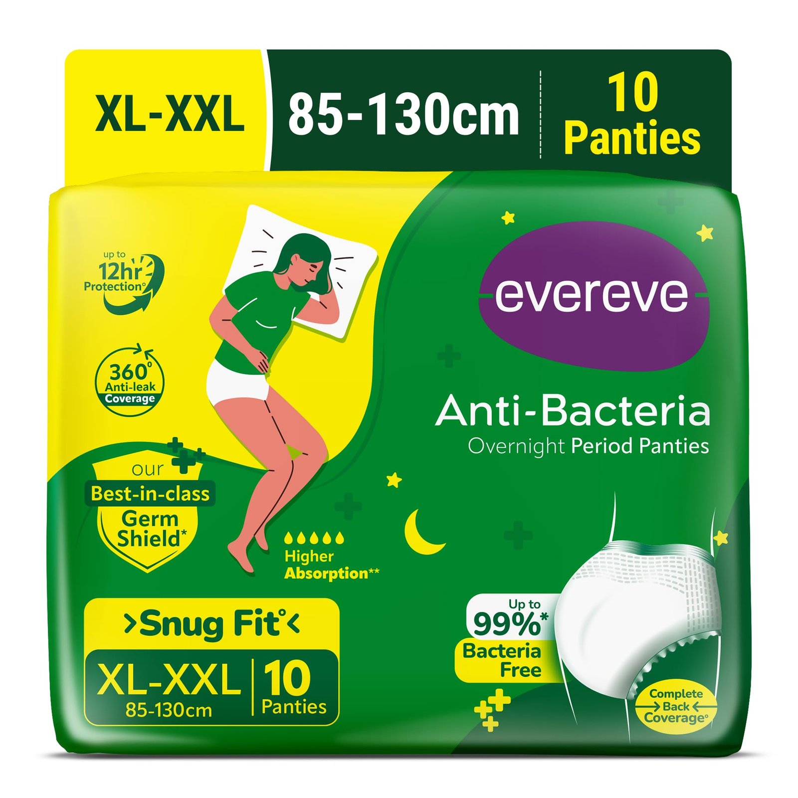 Evereve Anti Bacteria Period Panty for Girls & Women, (XL-XXL), 10 Pcs, 360 Degree Overnight Coverage, 99.9% Bacteria Free, High Absorbency for Heavy Flow, Maternity Postpartum Disposable Panty