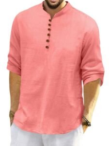 ROYALSCOUT Men’s Cotton Polyester Blend Solid Regular Fit Full Sleeve Short Kurta | Ethnic, Lightweight Summer Kurta for Daily & Occasion Use