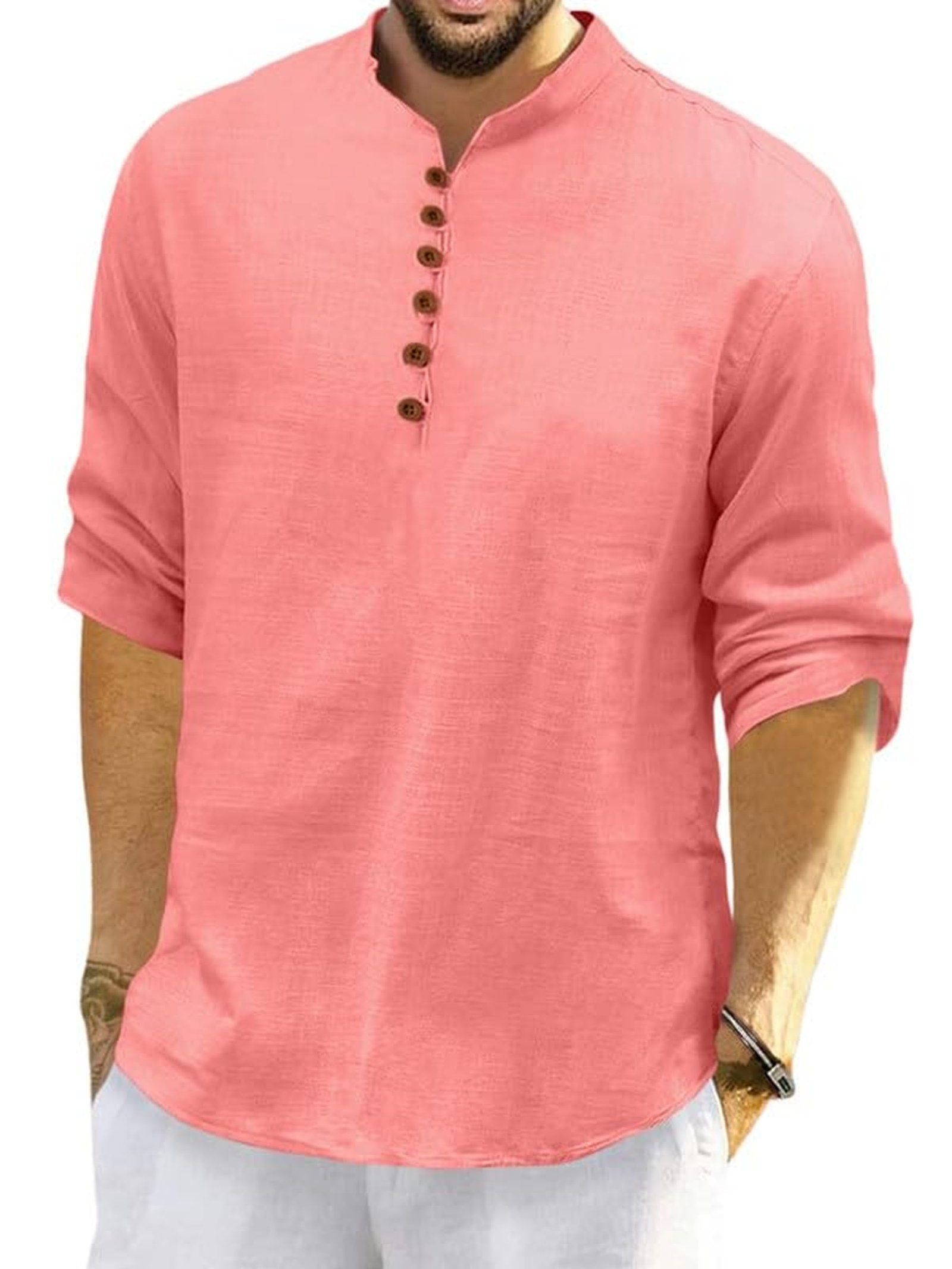 ROYALSCOUT Men’s Cotton Polyester Blend Solid Regular Fit Full Sleeve Short Kurta | Ethnic, Lightweight Summer Kurta for Daily & Occasion Use