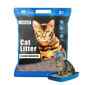 Petoska Cat Litter 5kg | 100% Natural Bentonite Clay | Rapid Clumping, Odour Lock, Low Dust, Gentle on Paws | Premium Absorbent Cat Litter for All Breeds