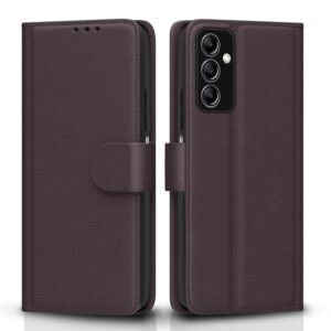 Pikkme Flip Cover Leather Finish | Inside TPU with Card Pockets | Wallet Stand and Shock Proof | Complete Protection Flip Case for Samsung Galaxy A14 4G / A14 5G(Coffee)