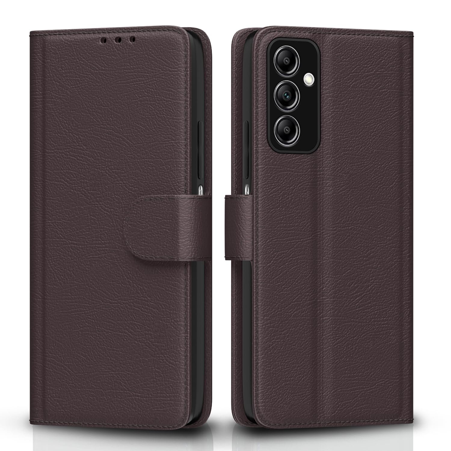 Pikkme Flip Cover Leather Finish | Inside TPU with Card Pockets | Wallet Stand and Shock Proof | Complete Protection Flip Case for Samsung Galaxy A14 4G / A14 5G(Coffee)