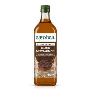 Anveshan Wood Cold Pressed Mustard Oil – 1L | PET Bottle | Kacchi Ghani | Black Mustard Oil | A1 Grade Mustard Seeds & 0 trans fat| Rich Aroma | Naturally Cholesterol Free & Goodness of Omega 3