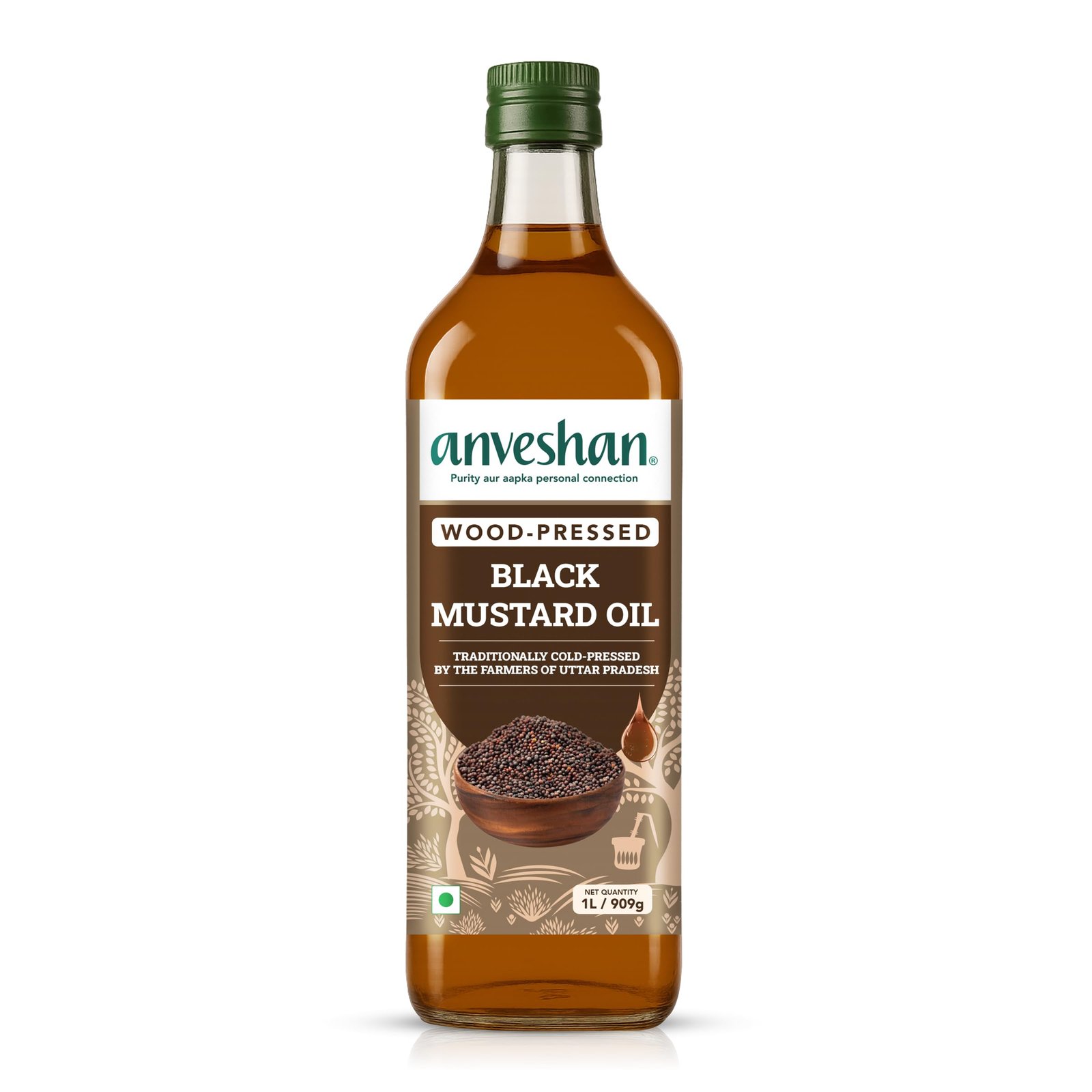 Anveshan Wood Cold Pressed Mustard Oil – 1L | PET Bottle | Kacchi Ghani | Black Mustard Oil | A1 Grade Mustard Seeds & 0 trans fat| Rich Aroma | Naturally Cholesterol Free & Goodness of Omega 3